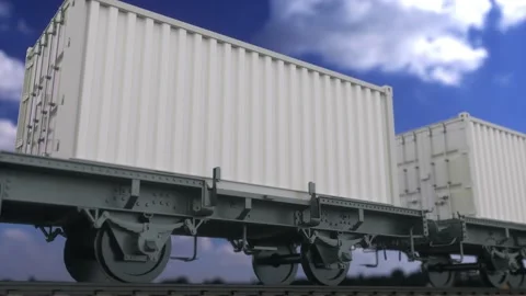 Cargo train with blank white containers.... | Stock Video | Pond5