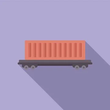 Cargo train car carrying intermodal container flat design illustration Stock Illustration