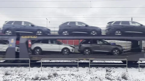 Cargo train with cars Stock Footage 166717683