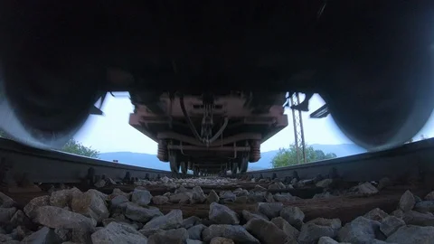Cargo Train Driving Above the Camera Stock Footage 93447501