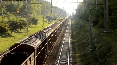 Cargo Train In Fast Motion On The Top View Stock Footage 84683388