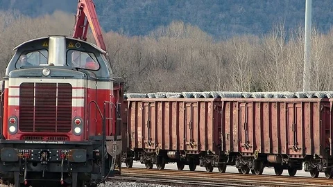 Cargo train in a freight yard Stock Footage 73340400