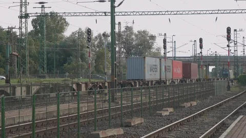 Cargo train loaded with Maersk containers in 4K. Stock Footage 129233525