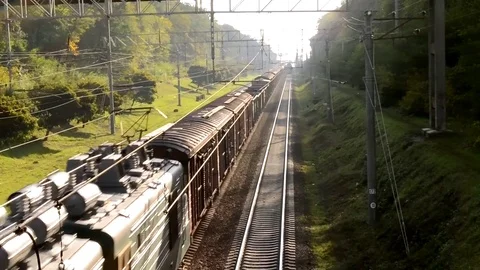Cargo Train With Many Freight From The Top View Stock Footage 84803543