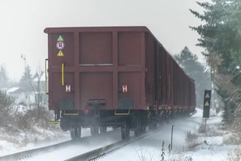 Cargo train with motor engine in snowy morning near Lenesice CZ 12 09 2023 Stock Photos