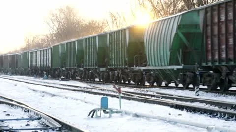 Cargo train move on winter rail road Vídeos de archivo 10798948