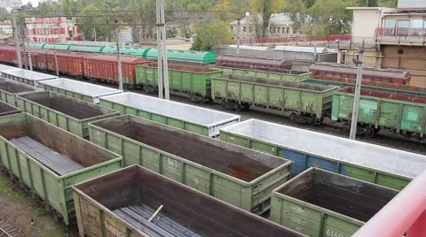 Cargo train moves on railway. Railway cargo Stock Footage