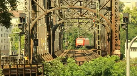 Cargo train over the bridge Stock Footage 11292637