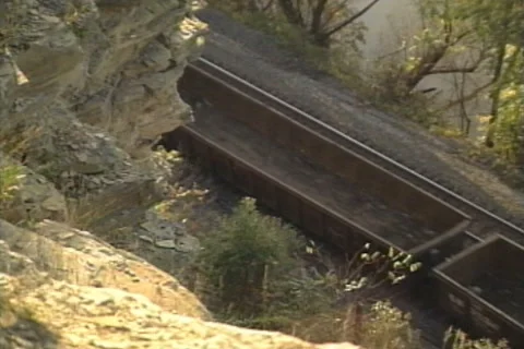 Cargo Train Passes By Below Valley Stock Footage 42227945