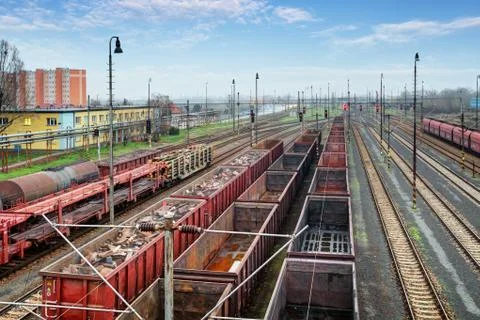 Cargo train platform with container Stock Photos