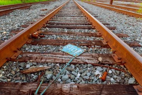 Cargo train platform at sunset. Railroad in Ukraine. Railway Stock Photos