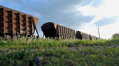 Cargo Train Pulls Stock Footage 64269601