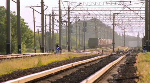 Cargo Train Pulls Stock Footage 64269801