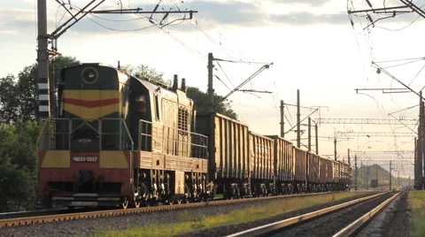 Cargo Train Pulls Stock Footage 64269818