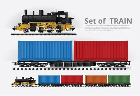 Cargo train on a rail road Vector illustration Stock Illustration