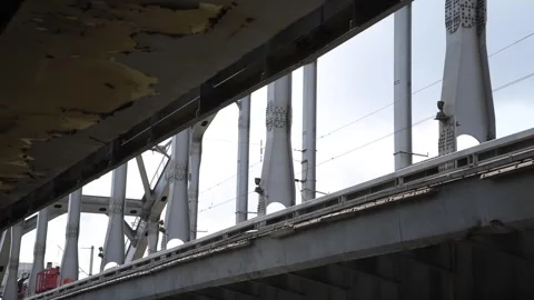 Cargo train on railway bridge Stock Footage 247203639