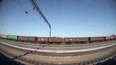 Cargo Train slow motion. Tanks railway front POV 库存影片 84330293