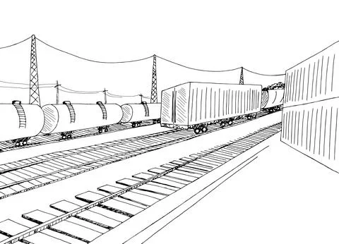Cargo train station platform graphic train sketch illustration vector Stock-Illustration