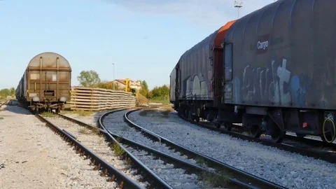 Cargo train on the track Stock Footage 119028279