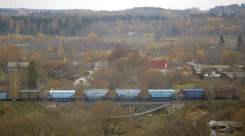 Cargo Train in a Valley Stock Footage 49540535