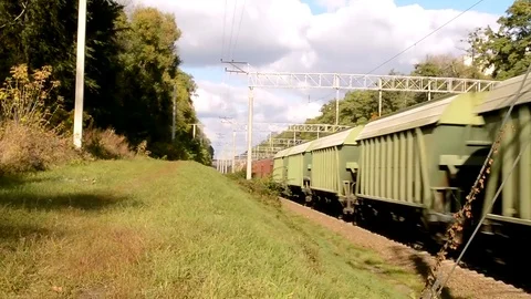 Cargo Train With Wagons And Cisterns On The Front View In Diagonal Stock Footage 84771656
