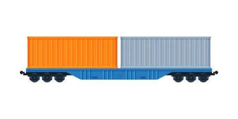 Cargo Train Wagons, Side, View, Railroad Transportation Flat Vector Illustration Stock Illustration