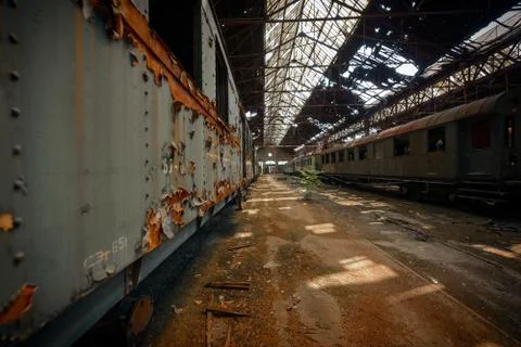 Cargo trains in old train depot Stock Photos