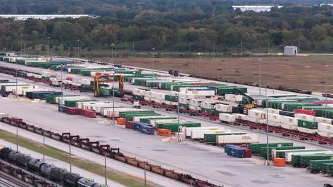 Cargo Transfer Operations at Intermodal Rail Terminal Stock Footage 337714518