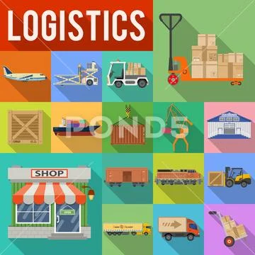 Cargo Transport and logistics Icon Set Stock Illustration