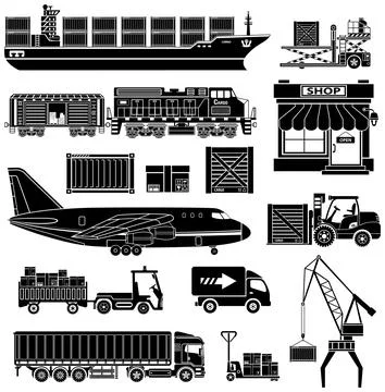 Cargo Transport and Packaging Icon Set Stock Illustration