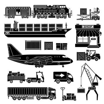 Cargo Transport and Packaging Icon Set Stock Illustration