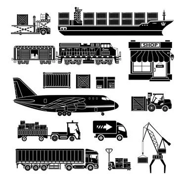 Cargo Transport and Packaging Icon Set Stock Illustration
