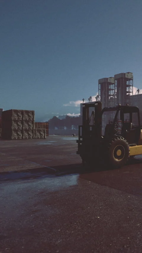 Cargo transport at loading dock during early morning hours near industrial site Stock Footage 331681189