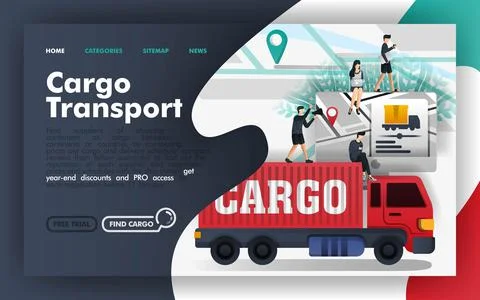 Cargo transport logistics Flat Vector Illustration Concept, freight transport Stock Illustration