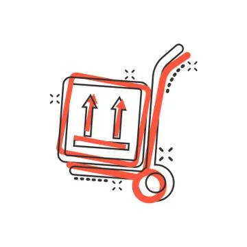 Cargo trolley icon in comic style. Delivery box cartoon vector illustration o Stock Illustration