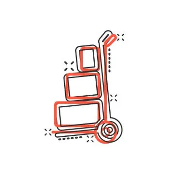 Cargo trolley icon in comic style. Delivery box cartoon vector illustration o 스톡 일러스트