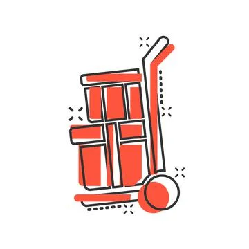 Cargo trolley icon in comic style. Delivery box cartoon vector illustration o Illustrazione stock