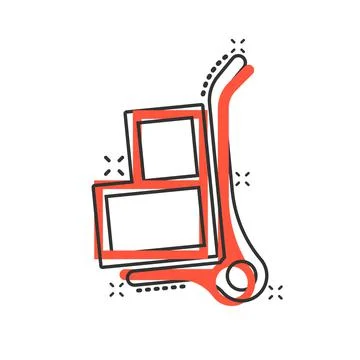 Cargo trolley icon in comic style. Delivery box cartoon vector illustration o Stock Illustration
