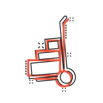 Cargo trolley icon in comic style. Delivery box cartoon vector illustration o Stock Illustration
