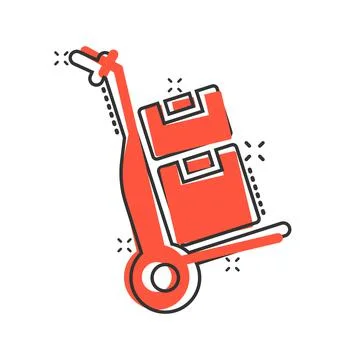 Cargo trolley icon in comic style. Delivery box cartoon vector illustration o Stock Illustration