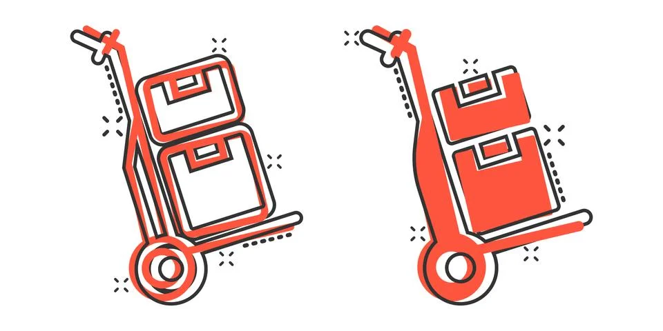 Cargo trolley icon in comic style. Delivery box cartoon vector illustration o Stock Illustration