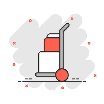 Cargo trolley icon in comic style. Delivery box cartoon vector illustration o Illustrazione stock