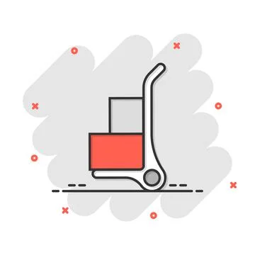Cargo trolley icon in comic style. Delivery box cartoon vector illustration o Stock Illustration