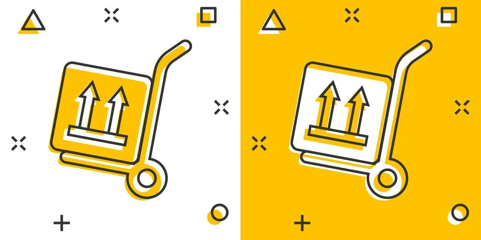 Cargo trolley icon in comic style. Delivery box cartoon vector illustration o Illustrazione stock