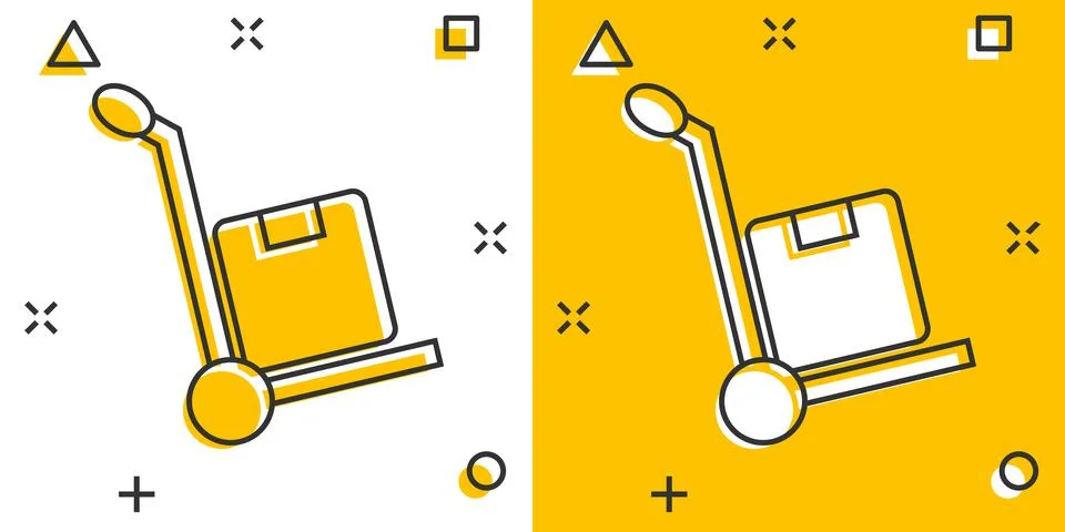 Cargo trolley icon in comic style. Delivery box cartoon vector illustration o Stock Illustration