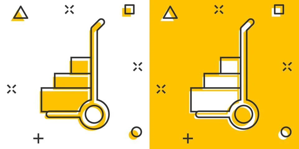Cargo trolley icon in comic style. Delivery box cartoon vector illustration o 스톡 일러스트