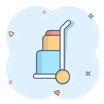 Cargo trolley icon in comic style. Delivery box cartoon vector illustration o Stock Illustration