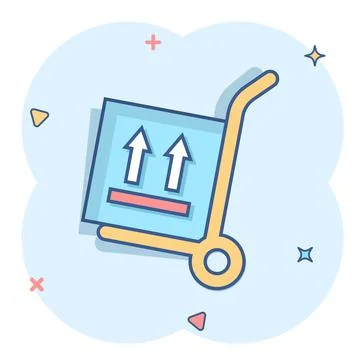 Cargo trolley icon in comic style. Delivery box cartoon vector illustration o 스톡 일러스트