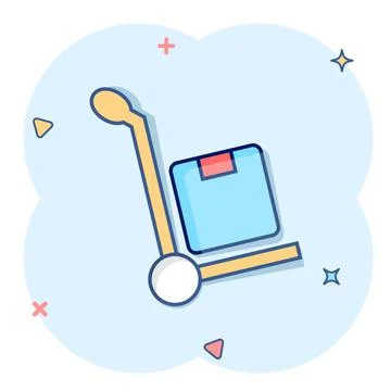 Cargo trolley icon in comic style. Delivery box cartoon vector illustration o Illustrazione stock