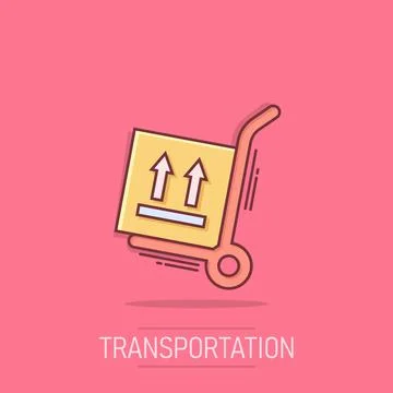 Cargo trolley icon in comic style. Delivery box cartoon vector illustration.. Stock Illustration
